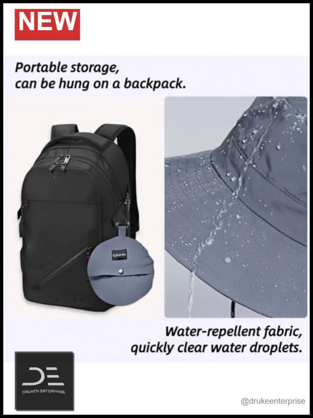 Foldable Water-Repellent Wide Brim Sun Hat with Chin Strap UPF 50+